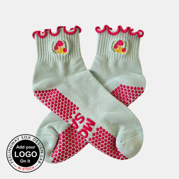 3 Pairs Ruffles Embroidered Grippy Grip Pilates Socks Test Sample